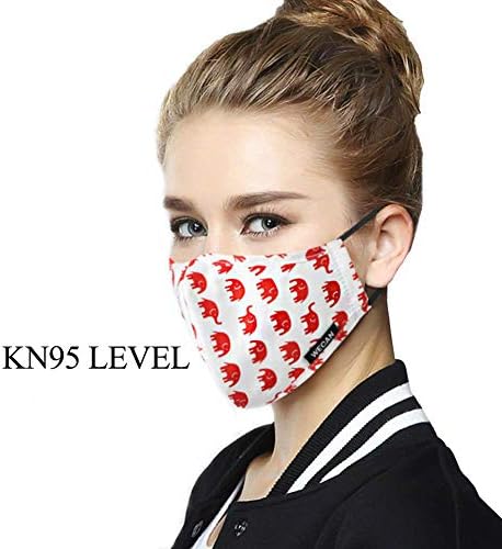 Dust Masks with Replaceable Filter, Freely Breathable PM2.5 Anti Pollution Cotton Mouth Mask for Men Women, Washable and Reusable Mouth Cover,Women Red Elephant