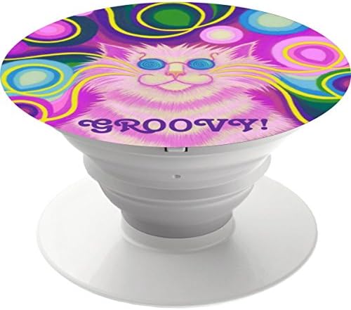 Cell Phone Holder.Expanding Stand and Grip Mount Holder Psy-cat-delic Pink Groovy!' button