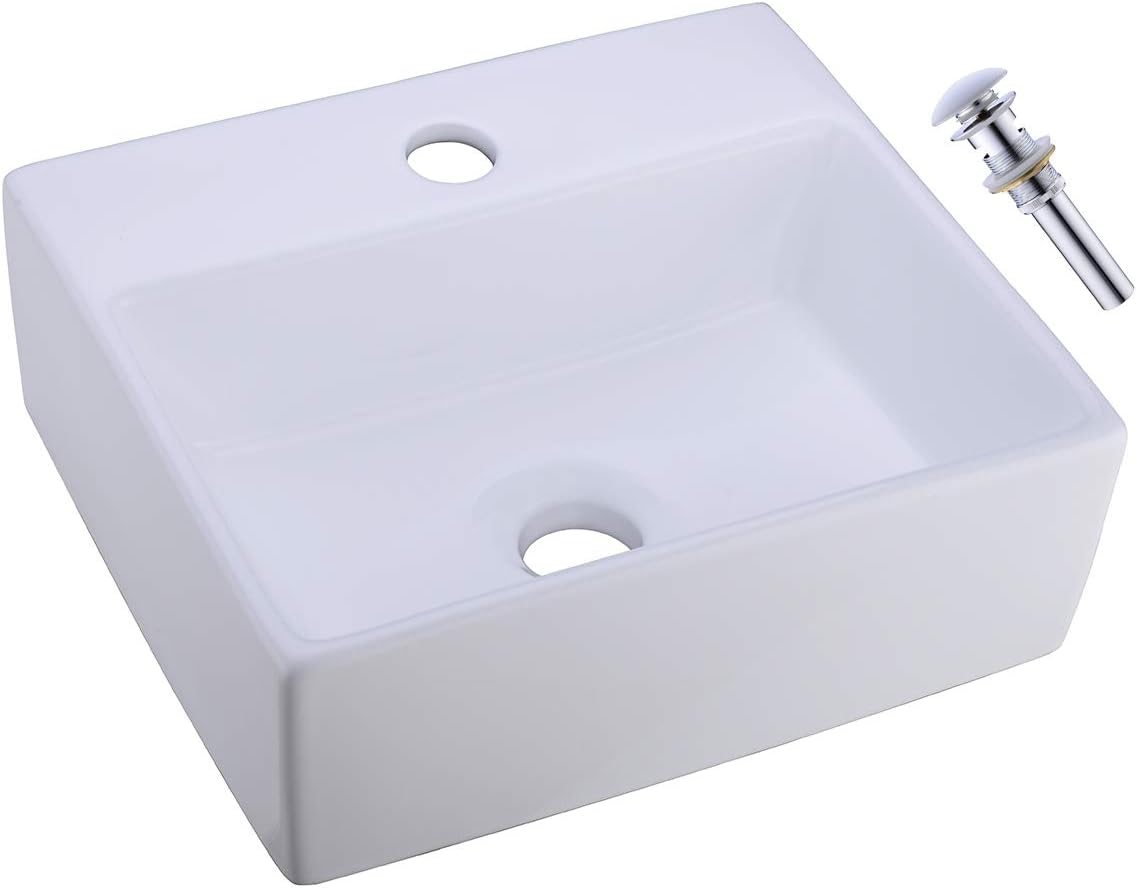 Small Bathroom Sink 13"x11.8" Delle Rosa Rectangle Above Counter Ceramic Bathroom Vessel Vanity Sink Art Basin with Drainer