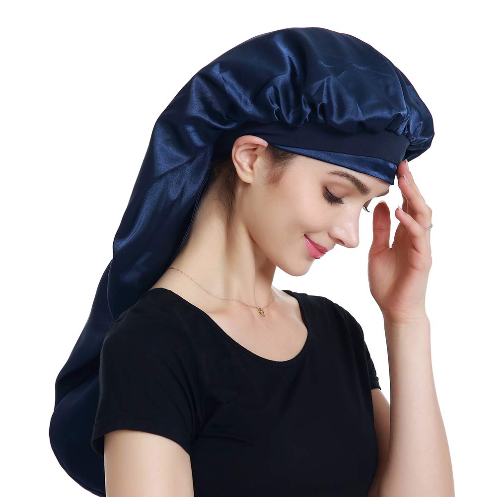 Satin Head Scarf Braid Bonnet Hair Wrap for Sleeping Navy