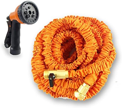 100FT Garden Hose Flexible 3 4 Inch Kink Free Expandable Hose 2016 With Brass Fittings & Spray Gun For Pressure Washer (100FT, Orange)