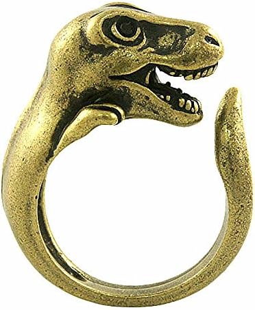 Enhanced T-Rex Dinosaur Adjustable Animal Wrap Ring Vintage Gold Tone