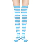 Jollkichay Women's Thigh High Striped Over the Knee Socks - Thin Casual Leg Warmer Warm Long Stockings
