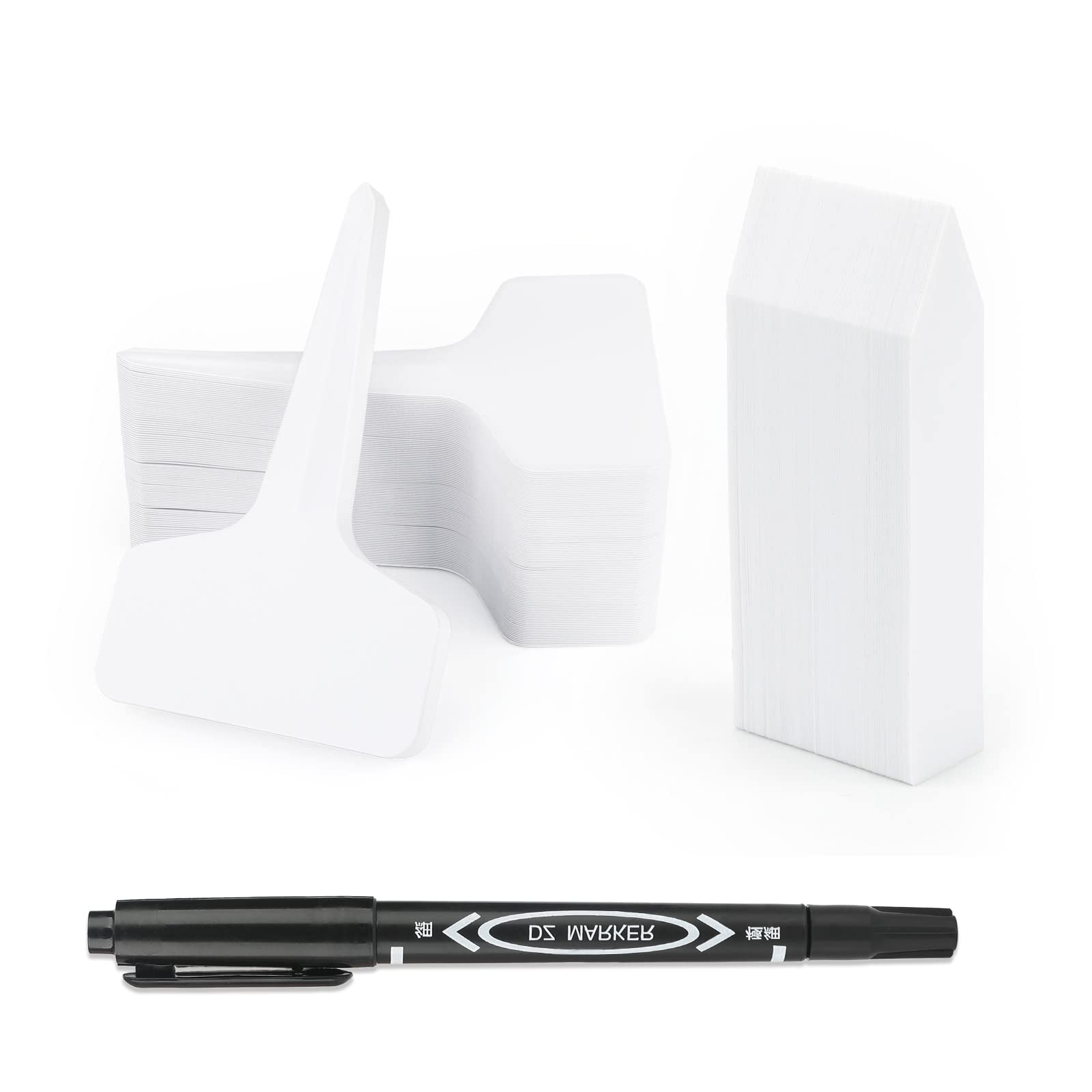 KINGLAKE 200Pcs Plant Labels with a Marker Pen, 4" Plastic Plant Markers Labels for Outdoor Potted Plants and White Garden Labels Seed Vegetable Herb Tags T-Type