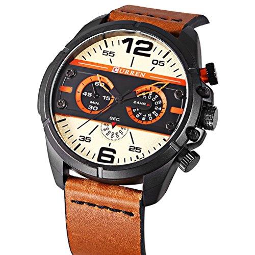 CURREN Luxury Brand Men Quartz Luminous Watch Moda Sport Khaki Correa de Cuero Relojes de Pulsera a Prueba de Agua - Imagen 3