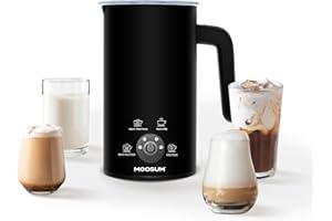 MOOSUM Milk Frother, 4-in-1 10.1oz/300ml Electric Milk Steamer, Easy Clean, Automatic Hot/Cold Foam Maker, Hot Chocolate Maker, 120V