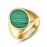 NUNCAD Gold Plated Oval Signet Ring with Green