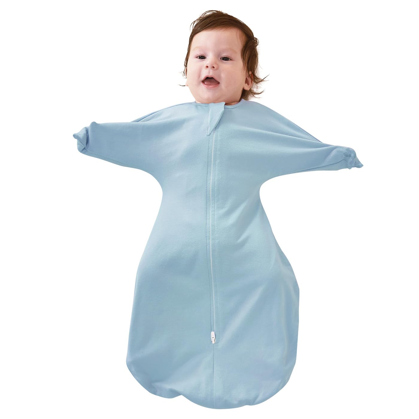 Photo 1 of ZIGJOY Baby Transitional Swaddles for Newborns: 0.5 Tog Arms Up Sleep Sack 3-6-12 Months Soft Cotton Shark Fin 2 Way Zipper Wearable Blanket Newborn Transition Swaddle Sleeping Sacks for Boy and Girl