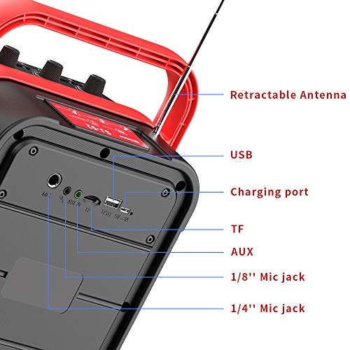 Shinco SJ52 Portable Karaoke Machine with Wireless Microphone, Rechargeable PA System, Bluetooth Speaker with FM Radio, Audio Recording, Remote Control
