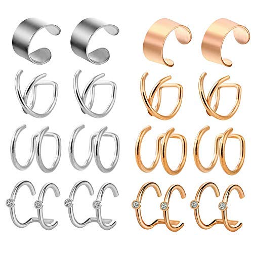 AceFun 8 Pairs Stainless Steel Ear Cuff Set Non-Piercing Cartilage Cuff Earring for Women Men