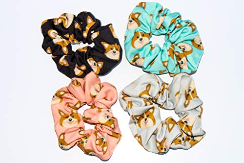 Corgi Dog Hair Scrunchies 4 Pack Cotton Elastic Hair Bands Scrunchy Hair Ties Ropes Scrunchie for Women or Girls Hair Accessories