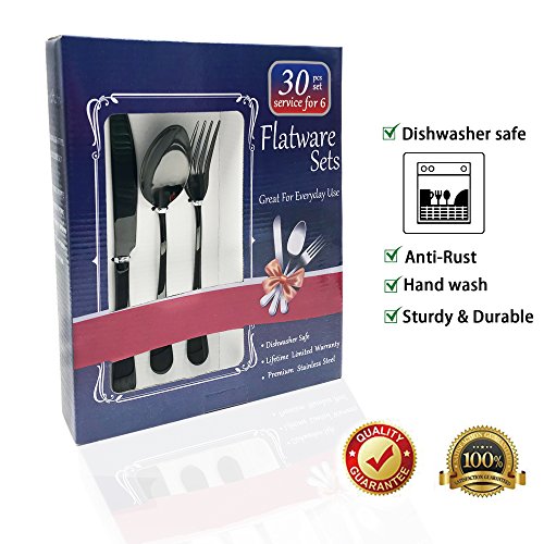 Stainless Steel black Silverware Set,30-Piece Flatware Set Suitable for Families, Kitchens, Hotels or Restaurants - Service for 6 (Mirror Black) - Thumbnail 3