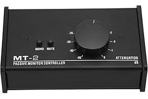 Passive Monitor Controller, Big Knob Passive Studio Monitor Controller with Mute Control, XLR and 3.5mm Input Output