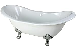 Kingston Brass Aqua Eden VCTND7231NC1 Cast Iron Double Slipper Clawfoot Bathtub with Chrome Feet without Faucet-Drillings, 72-Inch, White