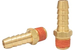 T TANYA HARDWARE 2 Pack Brass Air Hose Barb Fittings Adapter Set, 3/8 Inch Barb to 1/4 Inch NPT Male Pipe, Air Hose Repair Kit Connectors with Sealant