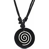 LARVOVUE Spiral Pendant Necklace for Men Women Adjustable Black Tribal Necklace for Men (Black)