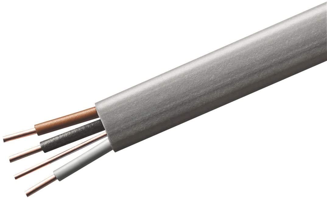 Merriway BH07599 3-Core and Earth Flat Cable 1.5mm x 10 Metres (33 feet), Grey