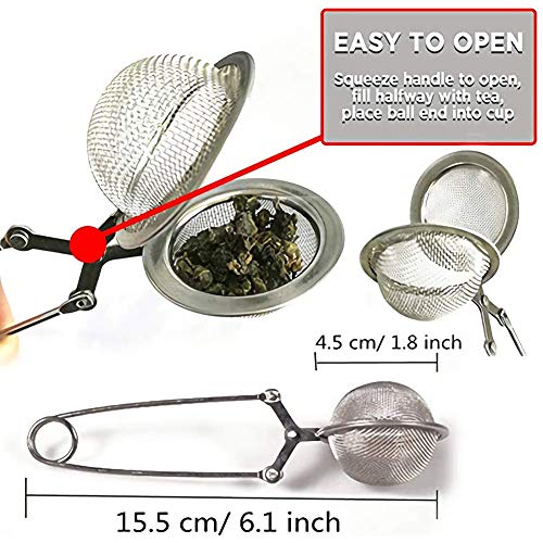 5 Pack Snap Ball Tea Strainer with Handle, Loose Leaf Tea Mesh Stainless Steel Ball Shape Tea Infuser and Filters
