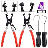 Swpeet 4Pcs Hose Clamp Plier Set, Including 2Pcs Cross Slotted and Flat Band Hose Hose Clamp Plier with 2Pcs Hose Removal Hook Set Perfect for Hose Installations of Low Radiators