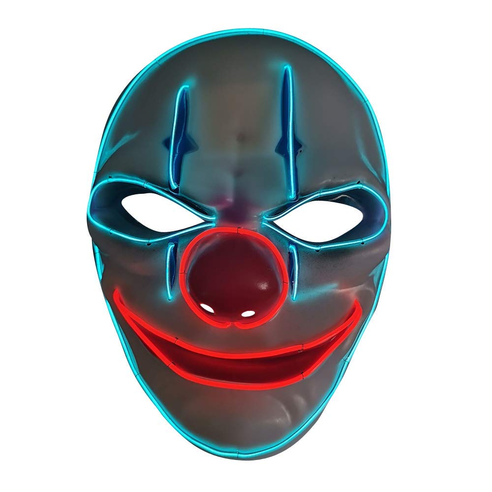 SOUTHSKY Clown Mask Cool LED Masks Thicker White Full Face Blue,Red Nose Neon EL Wire Light Up For Halloween Festival Costume Cosplay Party