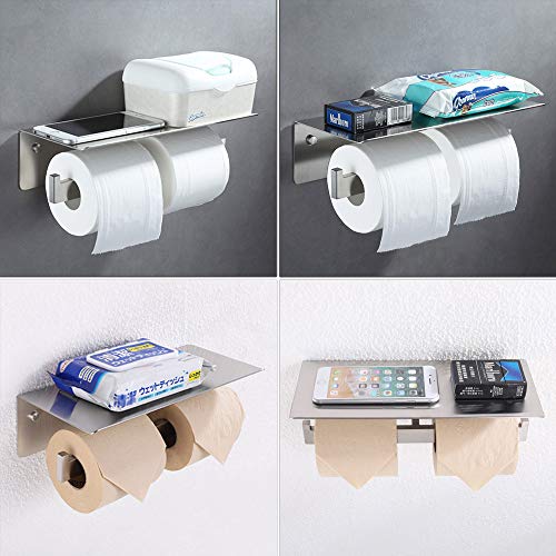 Double Toilet Paper Holder with Shelf Brushed Nickel, APLusee Modern Bathroom Accessories SUS