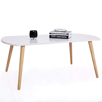 Starry Night Coffee and Sofa Table with Solid Wood Legs (White)