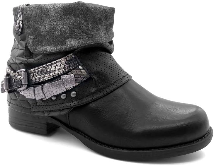 Angkorly - Women's Fashion Shoes Ankle Boots - Booty - Biker - Cavalier - Snakeskin - Thong - Studded Block Heel 3 cm