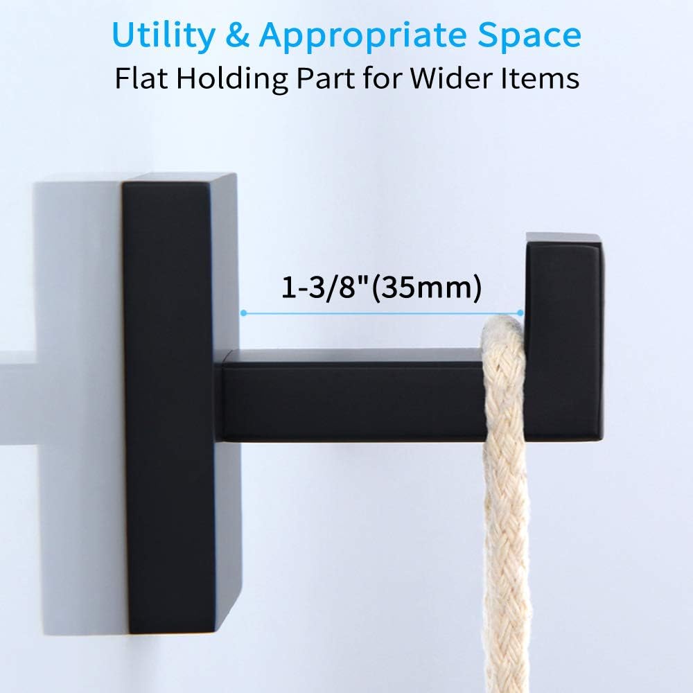 Bath Towel Hook, Angle Simple SUS304 Stainless Steel Shower Towel Holder, Bathroom Robe Hook, Kitchen Dish Towel Hanger, Square Coat Hook, Single Robe Hook for Cabinet Wall Mount, Matte Black - - 