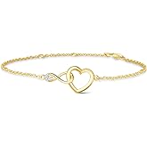 FANCIME Infinity Love Heart Necklace Bracelet 925 Sterling Sliver Gold Plated Dainty Simulated Diamond Jewelry Birthday Anniversary for Women Mom Her Wife Lady, Adjustable Chain