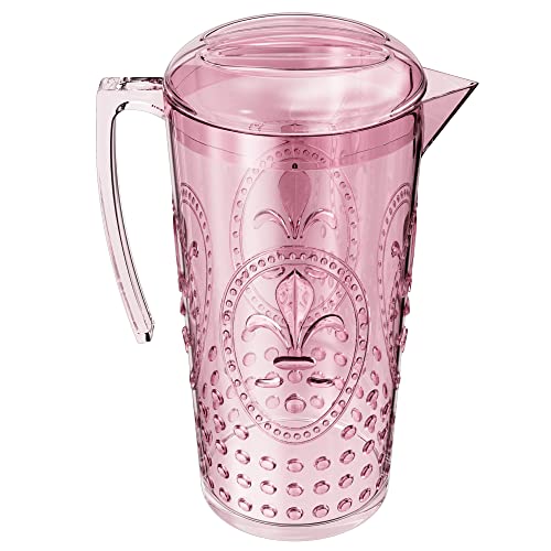 Photo 1 of elle decor Acrylic Water Pitcher, Plastic Water Pitcher with Lid and Handle, Fridge Jug, BPA-Free, Shatter-Proof, Use for Iced Tea, Sangria, Lemonade, Juice, and Milk Beverages, 2 Liters (Ruby Pink)