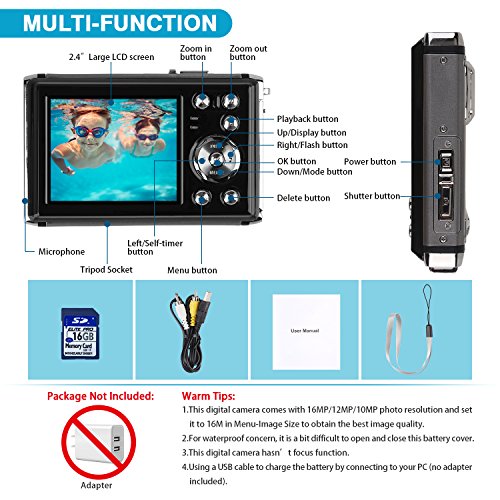 DECOMEN Waterproof Digital Camera Underwater Sport Camcorder with 16MP 2.4" LCD Screen, 8x Digital Zoom, Flash, Mic and Rechargeable Battery with 16G SD Card - Thumbnail 6