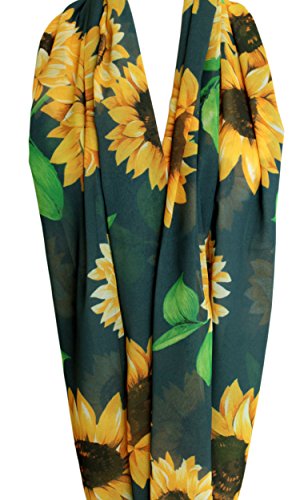 Etwoa's Navy Blue Sunflower Pattern Infinity Scarf Circle Loop Scarf