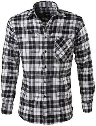 Generic Men's Casual Long Sleeve Buffalo Plaid Flannel Shirt Gray Large [Apparel]