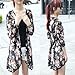 Franterd, Women Tops Casual Floral Cardigan Shawl Gauze Kimono Coat (Black, Free Size)