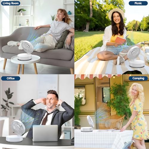 Table Fan, USB Rechargeable Powerful Quiet Fans with Remote Control, LED Display, 120° Rotation Oscillating, 3 Speed, Portable Fan for Office, Bedroom, Camping