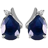 5.06 Carat 14k Solid White Gold Stud Earrings with Natural Diamonds and Pear-shaped Sapphires