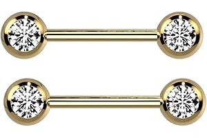 Pierced Owl Titanium IP Double Cz Nipple Bars Barbells Rings - 14G 316L Stainless Steel - Sold as a Pair
