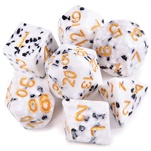 Cookies & Cream Dice Set - Premium Resin 7 Polyhedral Tabletop Role-Playing Dice - Black, White, Gold Colored Fantasy RPG Gaming Accessory