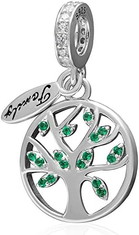 Charmstar Family Tree Dangle Charm with Green CZ Authentic Sterling Silver Birthstone Pendant Bead Fits European Bracelet Jewelry