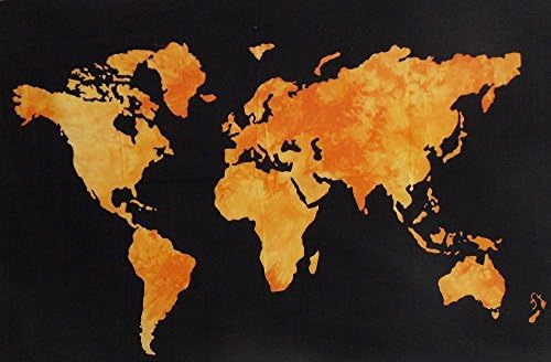 Harsh House Fashions Bohemian Psychedelic Tie Dye World Map Printed Small Tapestry Wall Hanging Decoration (Yellow, 40 X 30 inches)