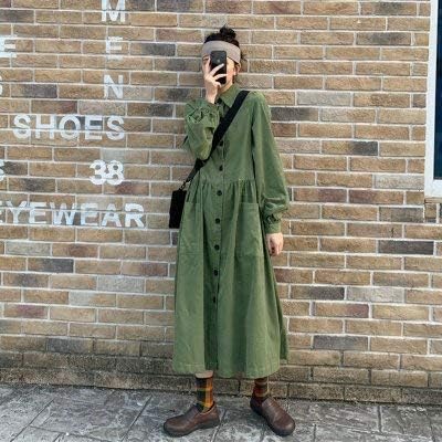 Amazon ワンピース チュニック ワンピース ボリューム袖 コットンシャツワンピース 韓国風 レディース ワンピース ワンピ シャツワンピース カーキ 並行輸入品 ワンピース チュニック 通販