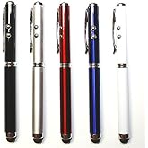 Stylus Pen [5 Pcs], Multi-Function Universal Touch Screen Stylus + Ballpoint Pen + LED Flashlight For Smartphone/Tablets iPad iPhone Samsung etc [Black + Silver + White + Red + Blue] + 5 Extra Battery