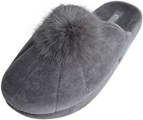 Gemelli EZSTEP Women's Lucy Slippers Real fur rabbit pom-pom