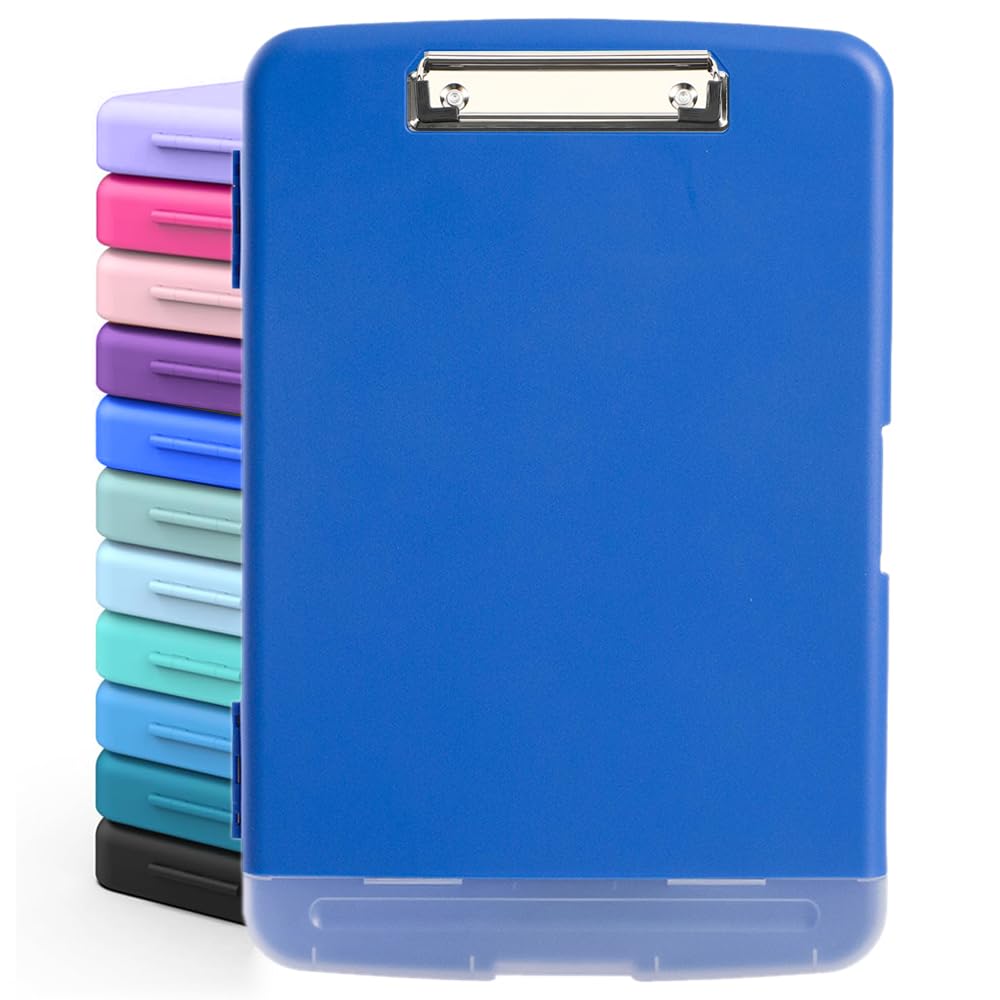 DMFLY Clipboard with Storage, Heavy Duty Clip Boards with Pen Holder, A4 Plastic Clipboards with Compartment, Holds 6+ Pencils and 200+ Sheets, Strong Clipboards with Low Profile Clip, Great for Work