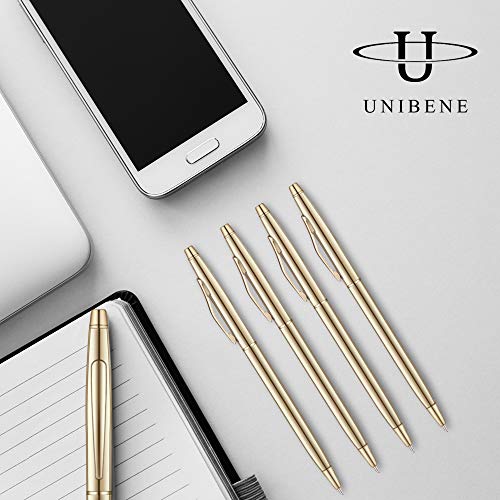 Unibene Slim Metallic Retractable Ballpoint Pens - Gold, Nice Gift for Business Office Students Teachers Wedding Christmas, Medium Point(1 mm) 6 Pack-Black ink