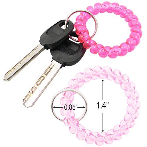 Shells 12PCS Bright Colorful Assorted Flesible Plastic Spiral Coil Wrist Band Stretchable Key Ring Chains With Key Holders For Office, Classroom,Sauna and Shopping Mall