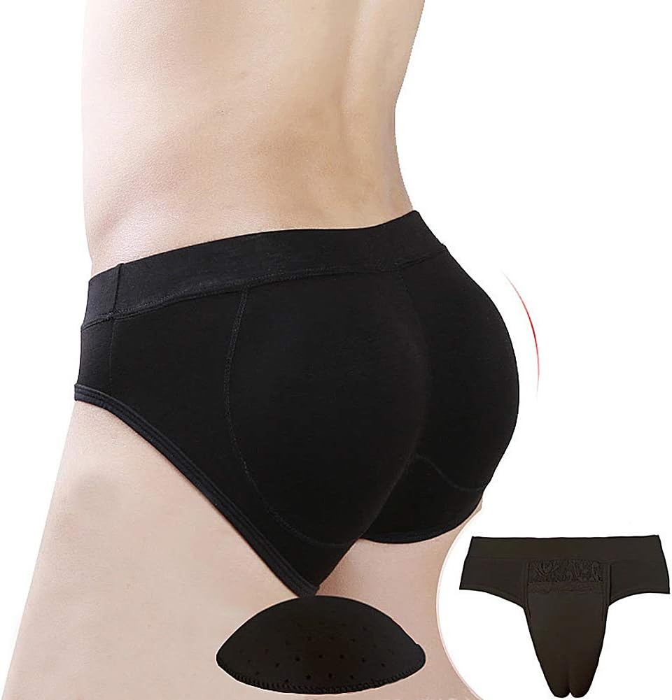 KayJery Men Hiding Gaff Genitals Panty Padded Camel Toe Shaping Brief for Crossdresser Transgender, Beige and black,Black,L
