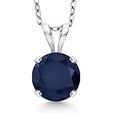 Gem Stone King 14K White Gold Blue Sapphire Pendant Necklace for Women | 1.10 Cttw | Gemstone September Birthstone | Round 6MM | With 18 Inch Silver Chain