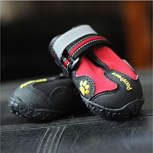 Premium Water Resistant Dog Shoes With Anti-Slip Rubber Soles By Pet Labs - Convenient & Protective - With Reflective Velcro Straps - Flexible & Sturdy - Pack Of 4 (5, Red)