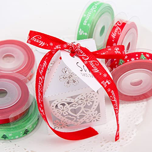 VGOODALL Christmas Ribbons, 12 Rolls x 5Yd Colorful Xmas Gift Wrapping Ribbon Metallic Glitter Craft Ribbon for Christmas Tree Gift Wrapping DIY Crafts Wreath Decoration